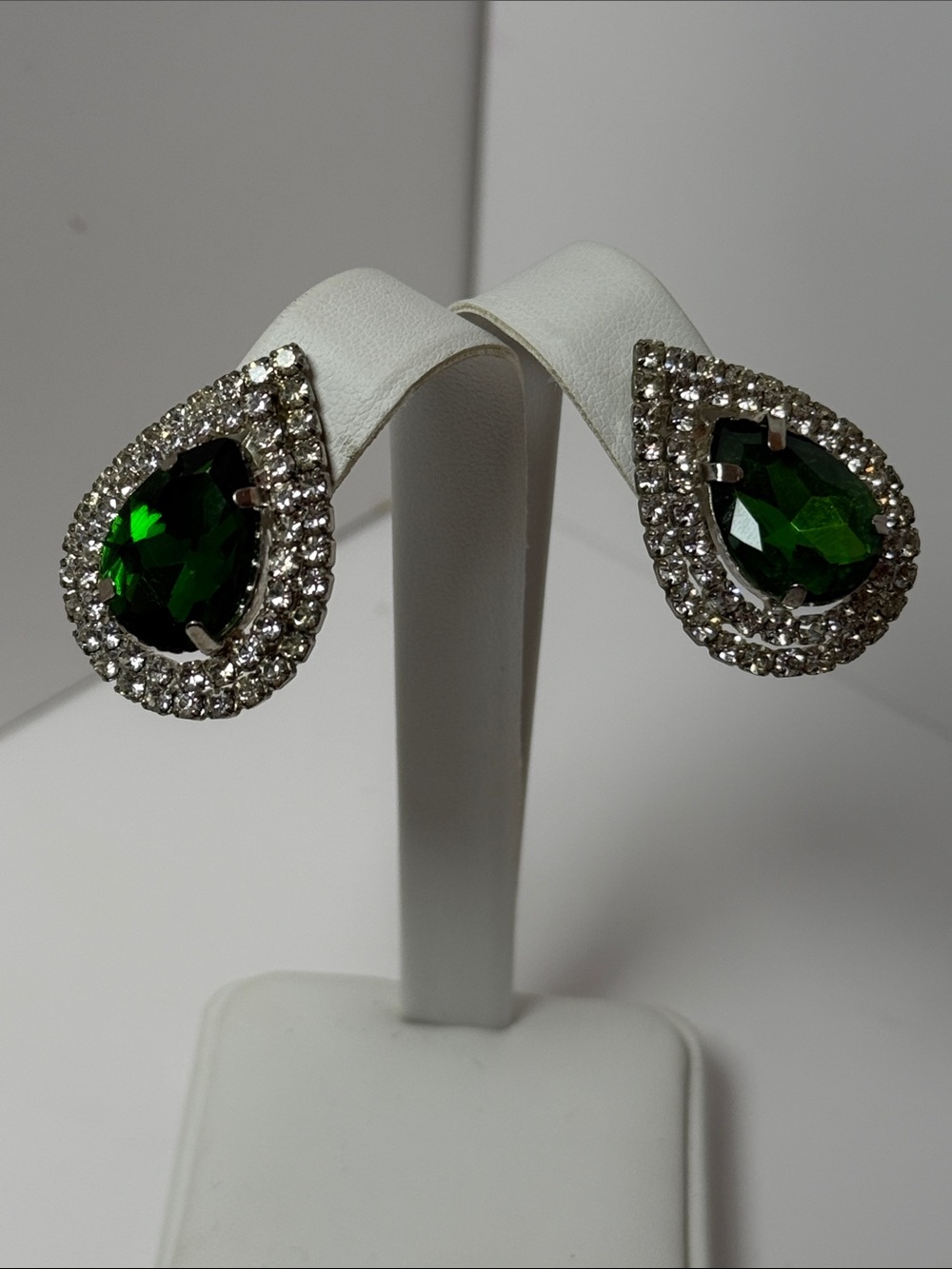 Green Teardrop Crystal Halo Earrings - Unbranded